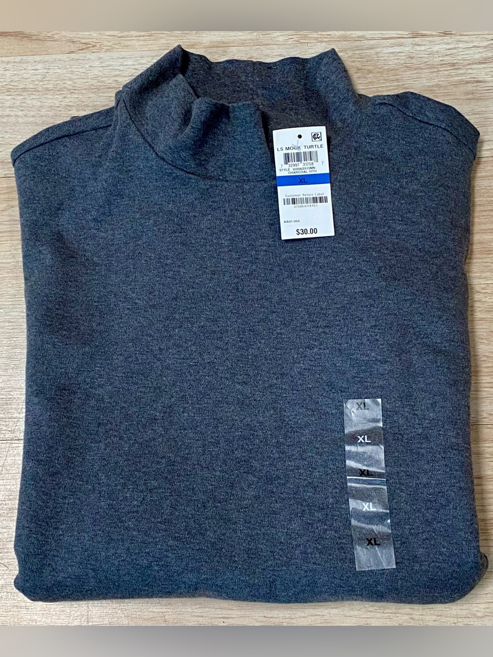 Club Room Shirt Mens XL Charcoal Heather Long Sleeve Mock Turtleneck 100% Cotton